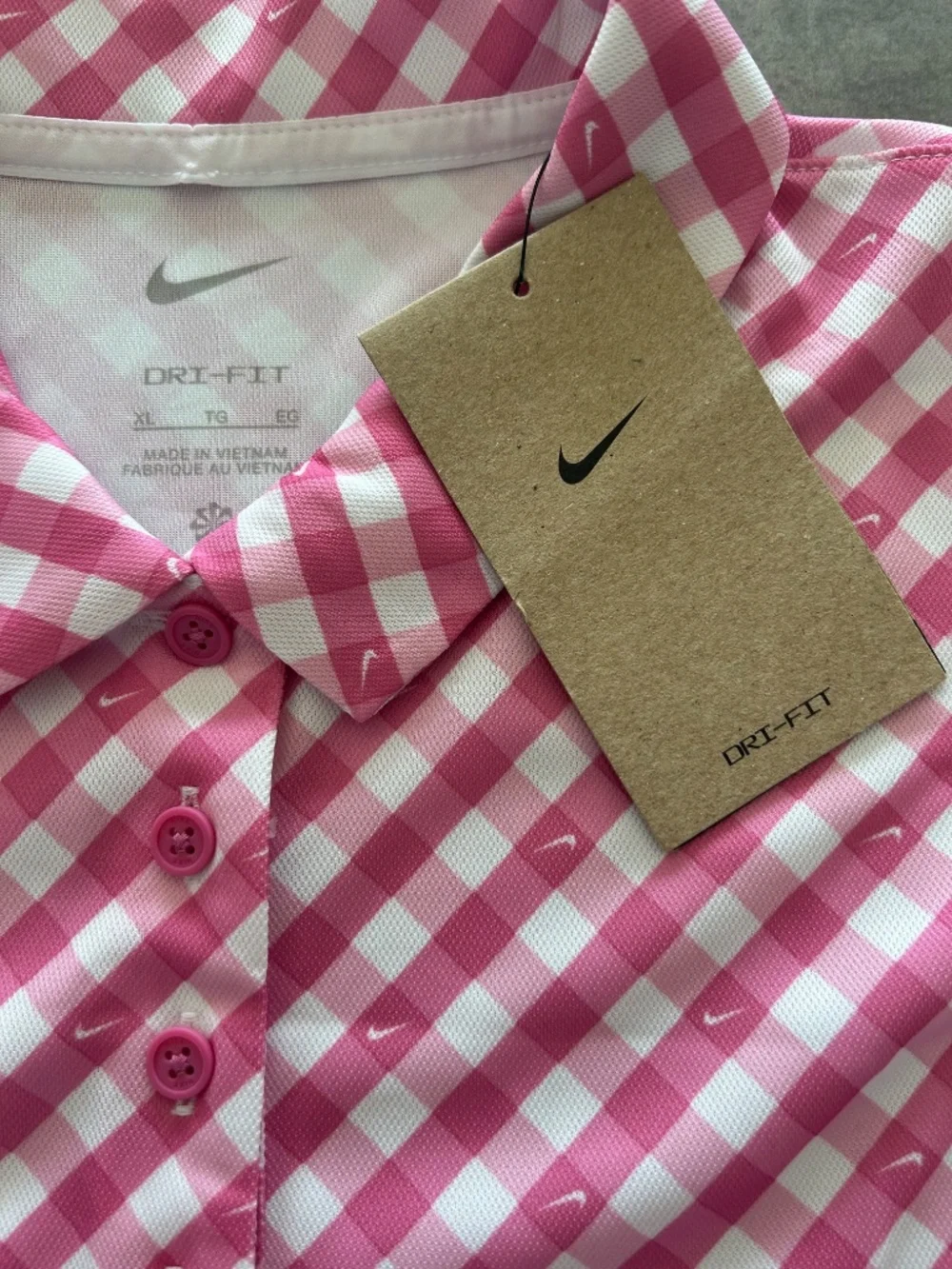 NWT Nike Women's Dri-FIT Victory Sleeveless Gingham Print Golf Polo Sz XL